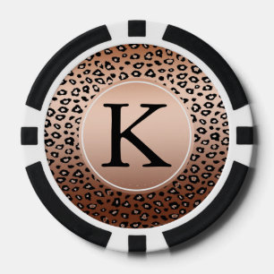 Gold Bronze Leopard Print Ombre Monogramm Pokerchips