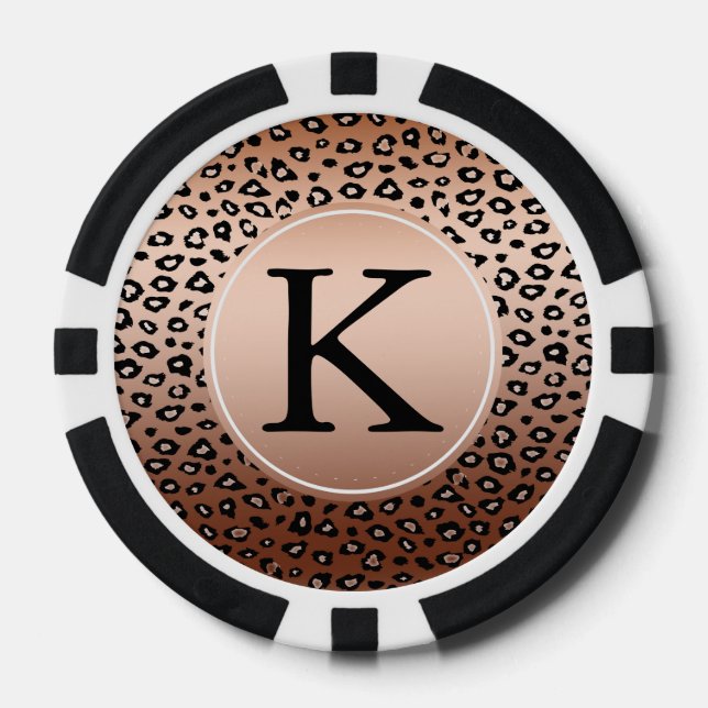 Gold Bronze Leopard Print Ombre Monogramm Pokerchips (Vorderseite)