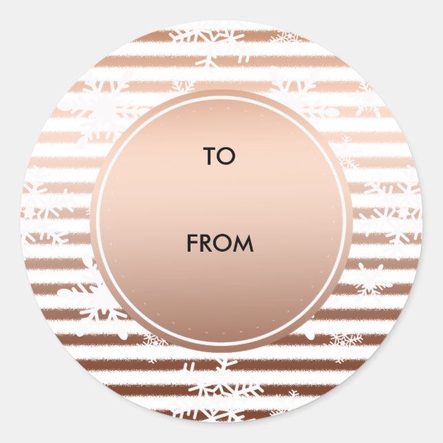 Gold Bronze Ombre Streifen Schneeflocken Weihnacht Runder Aufkleber (Vorderseite)