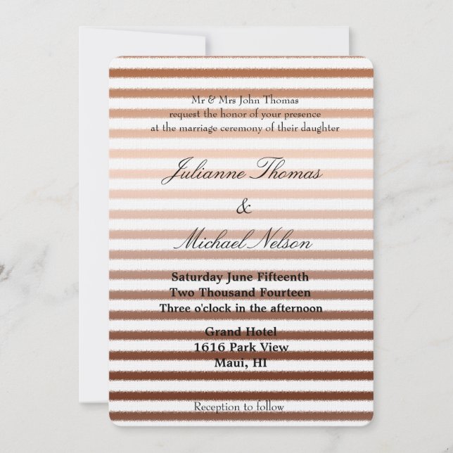 Gold Bronze Ombre Stripes Wedding Einladung (Vorderseite)