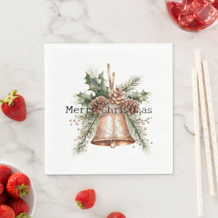 Gold Bronze White Christmas Bell Serviette