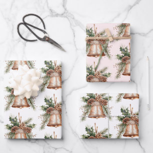 Gold Bronze White Christmas Bells Geschenkpapier Set