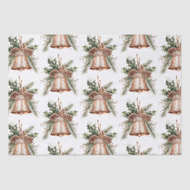 Gold Bronze White Christmas Bells Seidenpapier (Vorderseite)