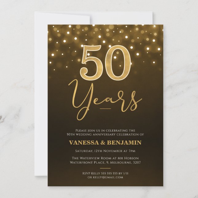 Gold Brown 50 Jahre 50. Hochzeitstag Einladung (Vorderseite)
