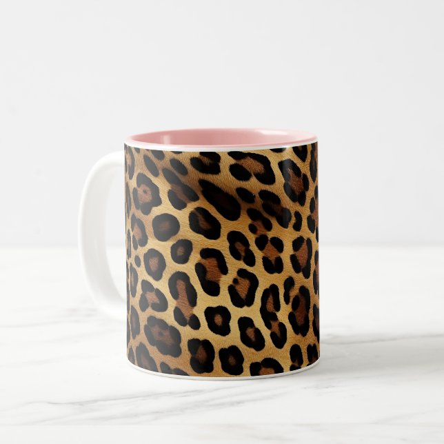 Gold Brown Black Leopard Print Zweifarbige Tasse (Vorderseite Links)
