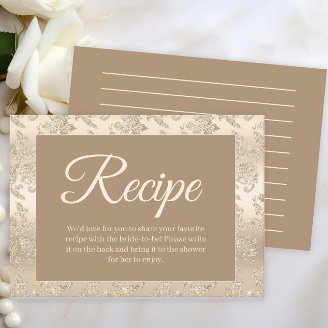 Gold Brown Brautparty Rezept Packungskarte Begleitkarte (Elegant gold and brown bridal shower recipe enclosure card. )