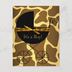 Gold Brown Carriage Boy Giraffe Baby Dusche Einladung
