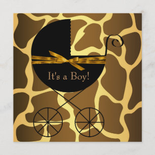 Gold Brown Carriage Boy Giraffe Baby Dusche Einladung
