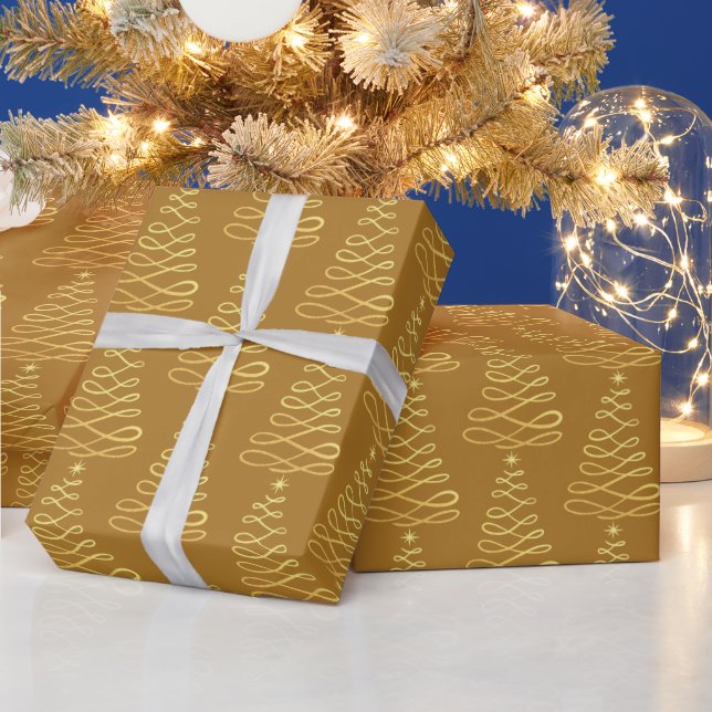 GOLD BROWN CHRISTMAS TREE HAPPY HOLIDAY GESCHENKPAPIER (Feiertage)