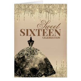 Gold Brown Glitzer Sweet 16 Geburtstag Einladung