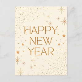 Gold Brown Happy New Year Holiday Postcard Feiertagspostkarte
