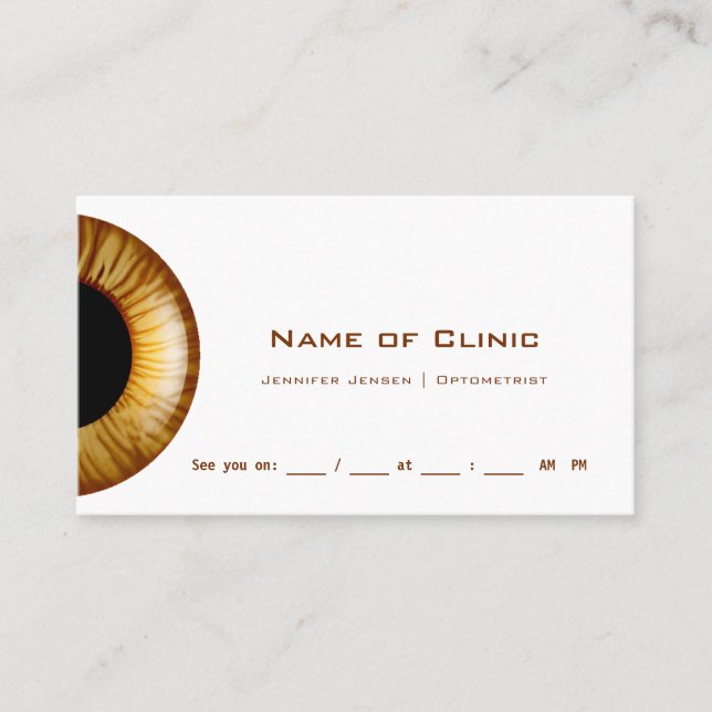 Gold Brown Iris Eye Exam Erinnerung Terminkarte (Vorderseite)