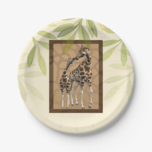 Gold Brown Kissing Giraffes Zoo Kinderdusche Pappteller