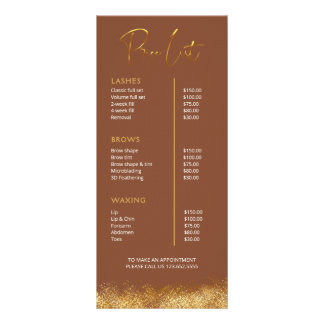Gold & Brown Lash Tech Price List | Luxury Beauty  Werbekarte