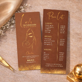 Gold & Brown Lash Tech Price List | Luxury Beauty Werbekarte