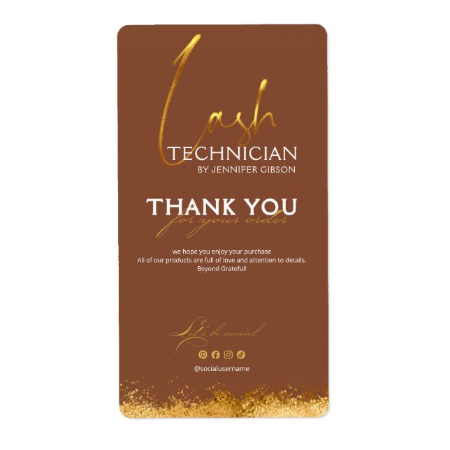 Gold & Brown Lash Tech Seal Label | Luxury Beauty  (Vorne)