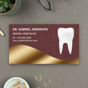 Gold Brown Leather Tooth Zahnarzt Visitenkarte