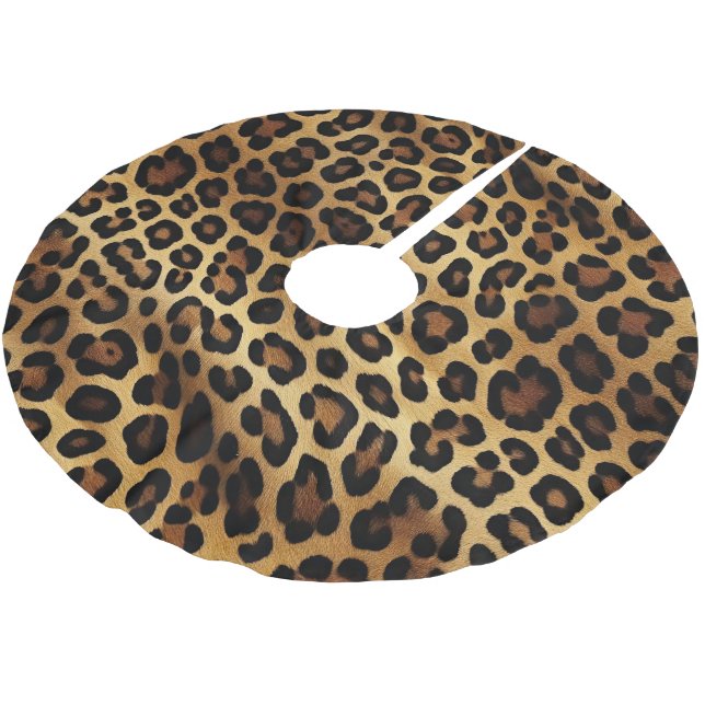 Gold Brown Leopard Animal Print Polyester Weihnachtsbaumdecke (Schrägansicht)