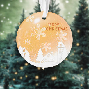 Gold Brown White Snow House Weihnachten Ornament