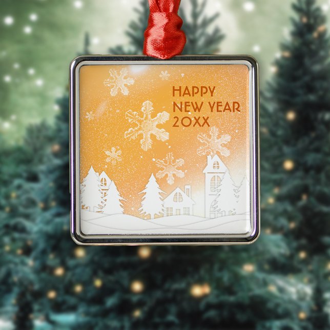 Gold Brown Winter Wonderland Frohes Neues Jahr Ornament Aus Metall (Von Creator hochgeladen)