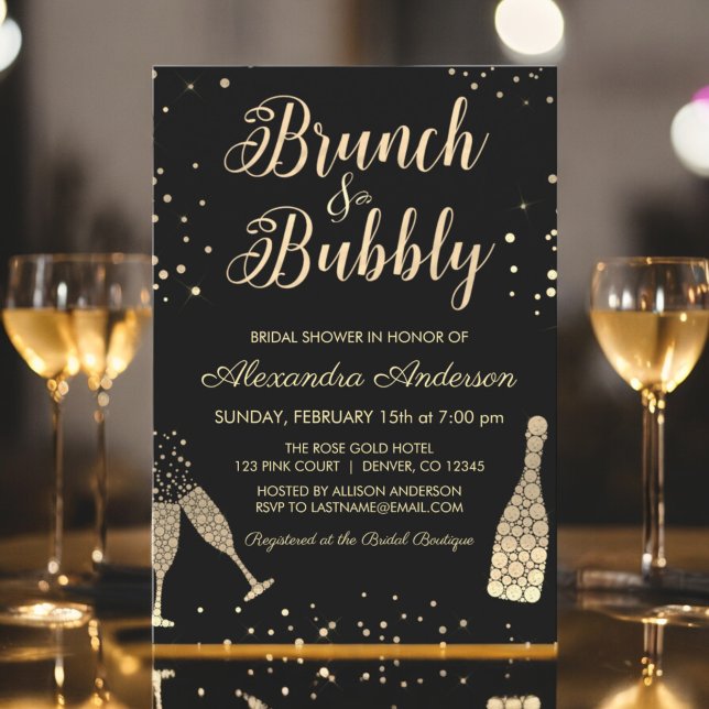 Gold Brunch & Bubbly Brautparty Einladung (Von Creator hochgeladen)