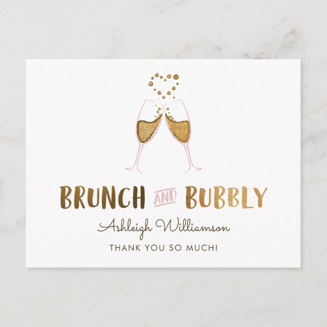 Gold Brunch & Bubbly Brautparty | Vielen Dank Postkarte (Vorderseite)