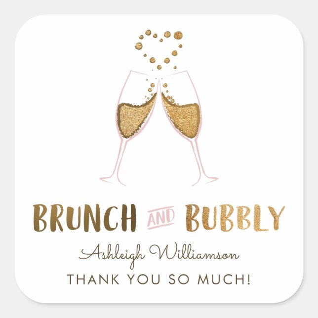 Gold Brunch & Bubbly Brautparty | Vielen Dank Quadratischer Aufkleber (Vorderseite)