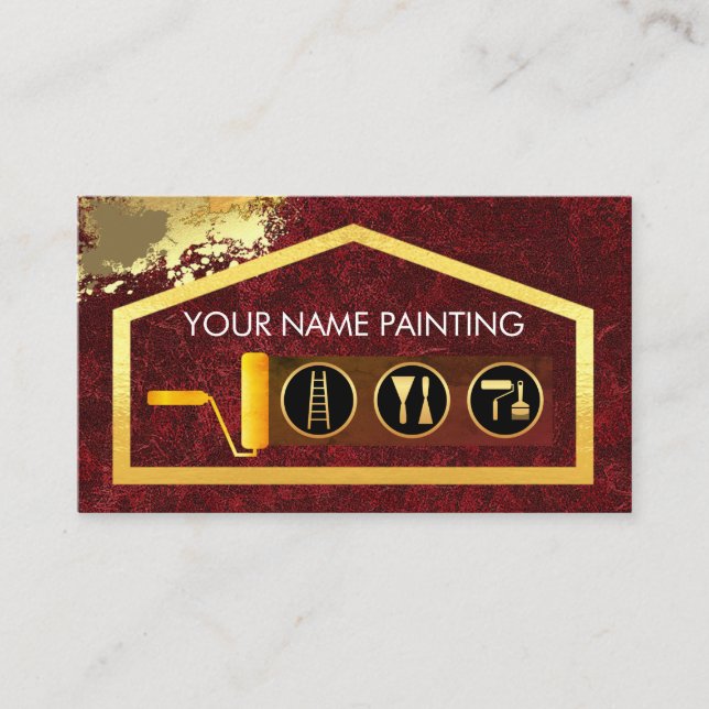 Gold Brush Painting Home Paint Splatter Visitenkarte (Vorderseite)