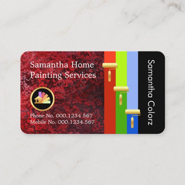 Gold Brush Painting Paint Stripes On Red Grunge Visitenkarte (Vorderseite)