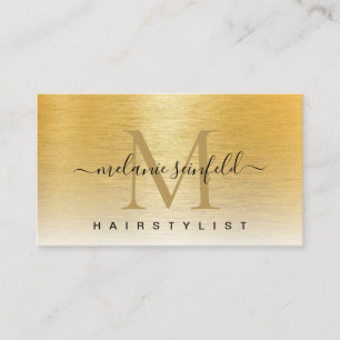 Gold Brushed Metal Elegante Monogram Script modern Visitenkarte