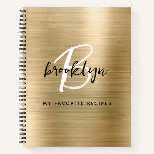 Gold Brushed Metal Monogram Rezept Book Notizbuch