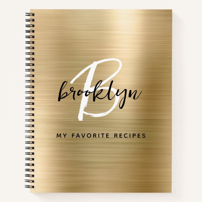 Gold Brushed Metal Monogram Rezept Book Notizbuch (Vorderseite)