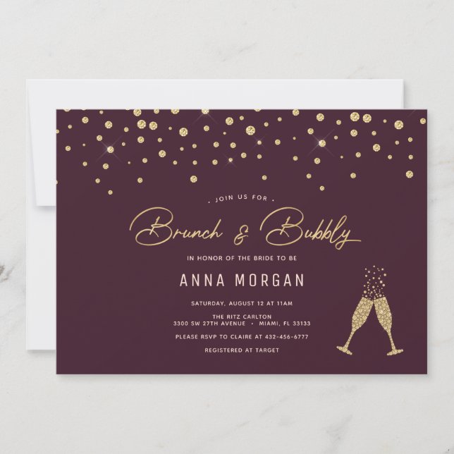 Gold Bubbles Brunch & Bubbly Einladung (Vorderseite)