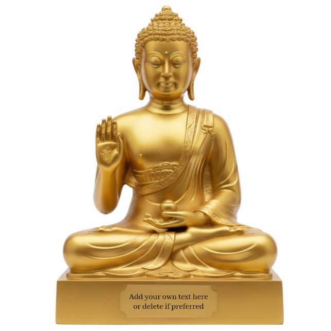 Gold Buddha Statue doing Abhaya Mudra 2D statuette Freistehende Fotoskulptur (Vorne)