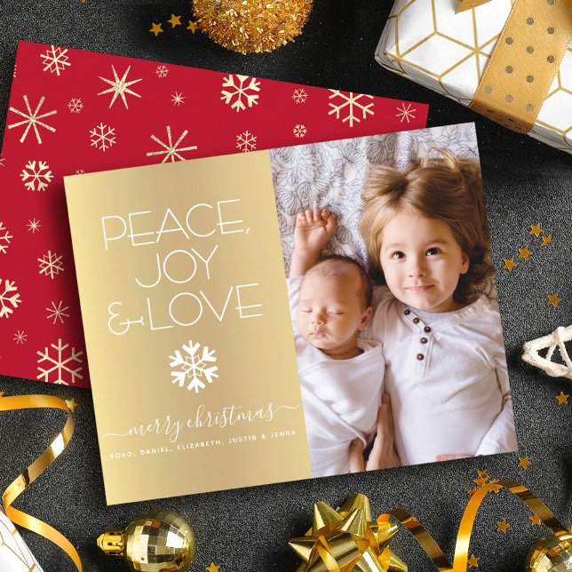 Gold Budget Weihnachten Foto Peace Joy Liebe Card (Von Creator hochgeladen)