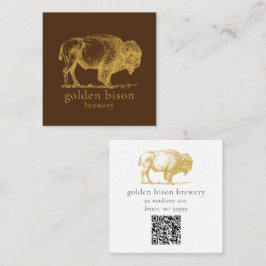 Gold Buffalo QR Code Brown Square Biz Card Quadratische Visitenkarte