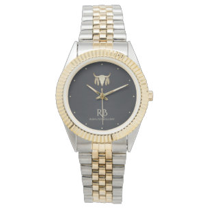 Gold Buffalo Skull Black Metallic Watch Armbanduhr