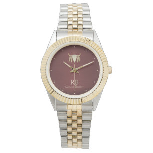 Gold Buffalo Skull Red Metallic Watch Armbanduhr