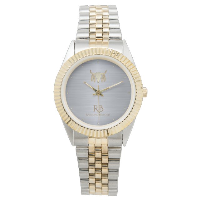 Gold Buffalo Skull Silver Metallic Watch Armbanduhr (Vorderseite)