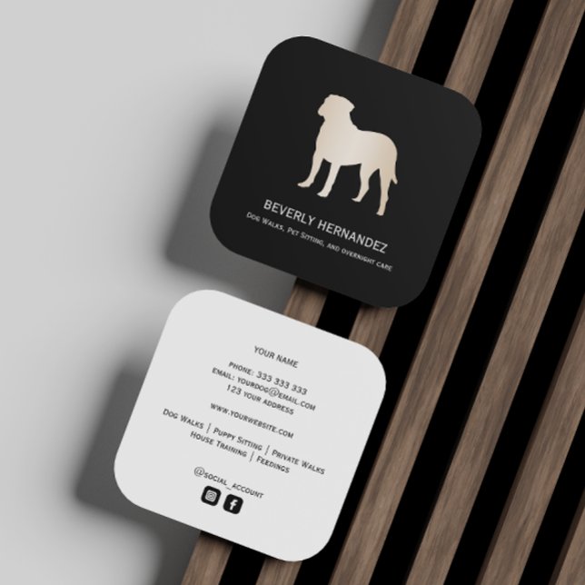 Gold Bullmastiff Dog Walker Trainer Welpe sitzend Quadratische Visitenkarte (Von Creator hochgeladen)