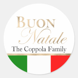 Gold Buon Natale Italienische Fahne Weihnachten Runder Aufkleber