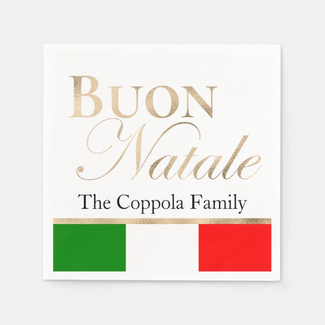 Gold Buon Natale Italienische Fahne Weihnachten Serviette (Vorderseite)
