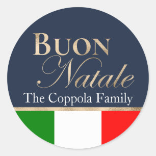 Gold Buon Natale Italienische Flagge Navy Blue Wei Runder Aufkleber