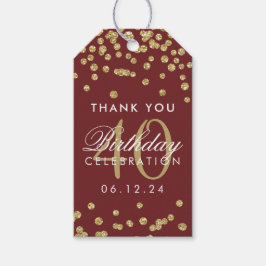 Gold Burgund 40. Geburtstag Danke Confetti Geschenkanhänger