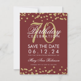 Gold Burgund 70. Geburtstag Rett Datum Confetti Save The Date