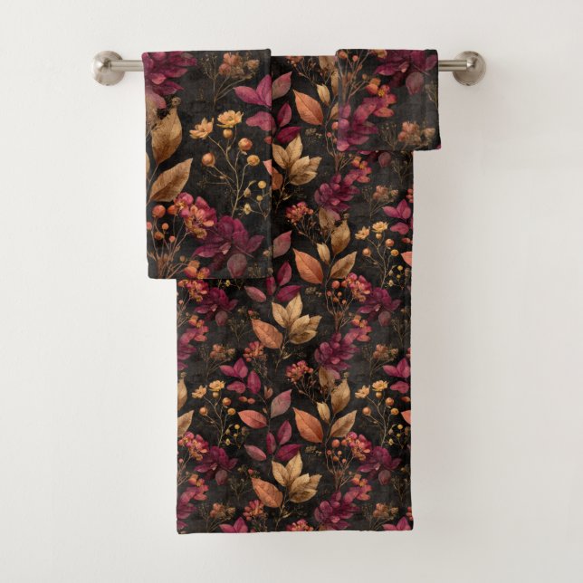 Gold Burgund Black Watercolor Botanische Florals Badhandtuch Set (Insitu)
