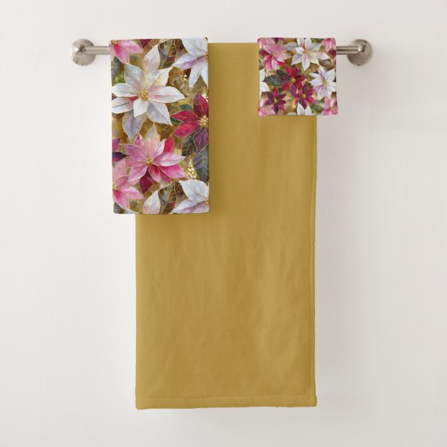 Gold Burgund Bronze Pink Red White Poinsettia Badhandtuch Set (Insitu)