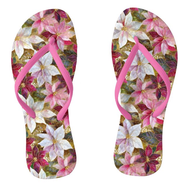 Gold Burgund Bronze Pink Red White Poinsettia Flip Flops (Fußbett)