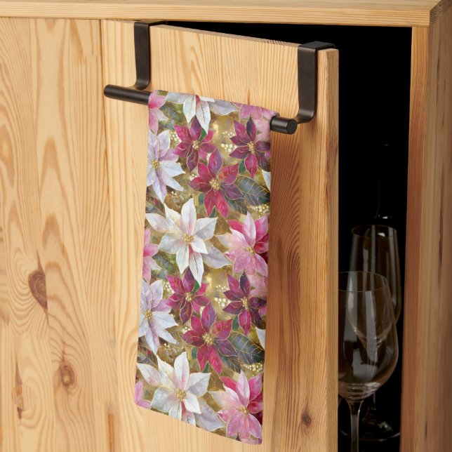 Gold Burgund Bronze Pink Red White Poinsettia Geschirrtuch (Drittel gefaltet)