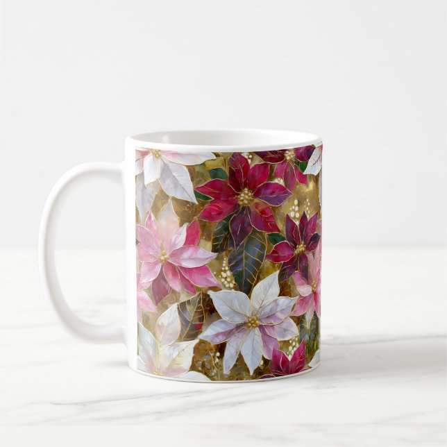 Gold Burgund Bronze Pink Red White Poinsettia Kaffeetasse (Links)
